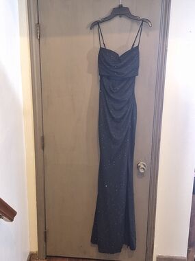 Windsor Black Sparkle Spaghetti-Strap Prom Dress